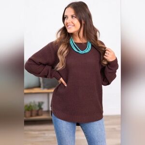 Zenana Premium Outfitters Soft Knit  Crew Neck Burgundy Tunic Sweater 2X